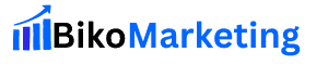 BikoMarketing logo with bar chart and text for digital marketing.