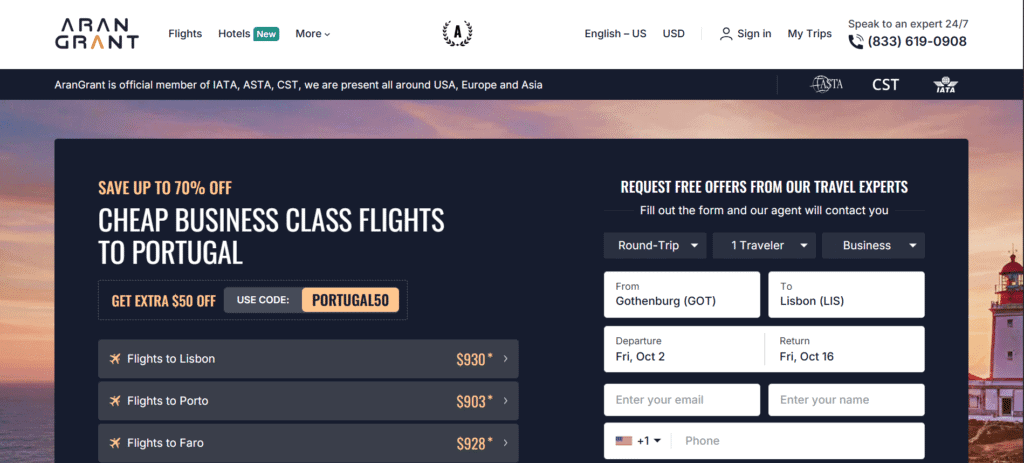 Book affordable business class flights from Gothenburg to Lisbon and Porto.